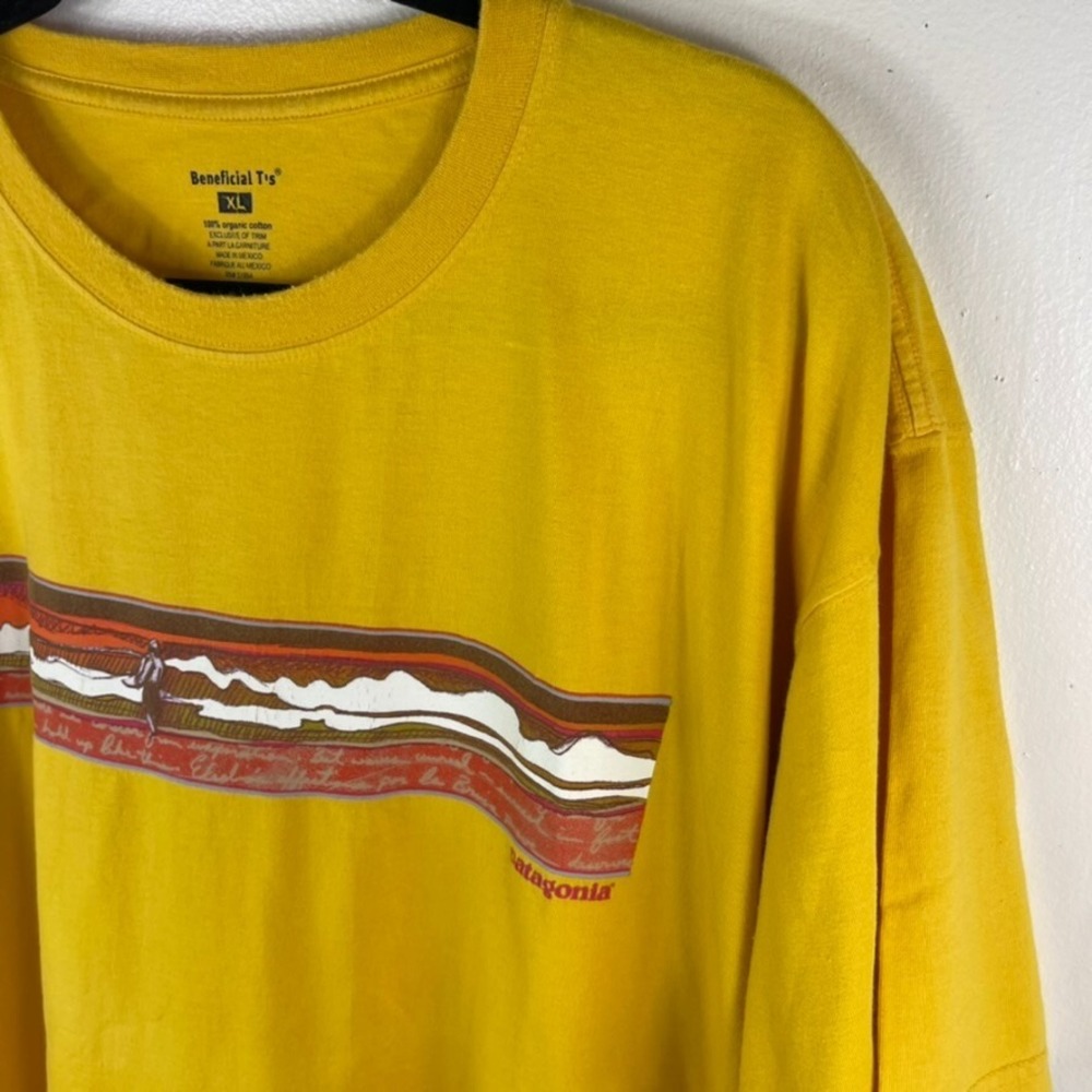 Vintage Patagonia Beneficial T-Shirt‎ XL Yellow Surf Ocean Graphic 90s Spellout - Picture 9 of 14